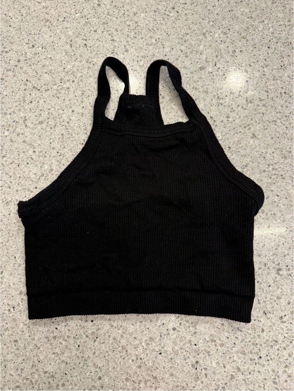 Fabletics Double-Lined Black Ribbed Racerback Crop Top